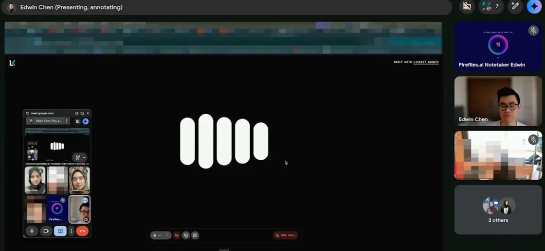 The team testing a live voice agent on a review call